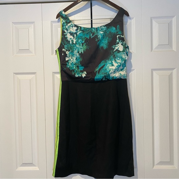 TAHARI Satin Neon Zipper Accent Office Professional Dress. Size 14 - Picture 4 of 16